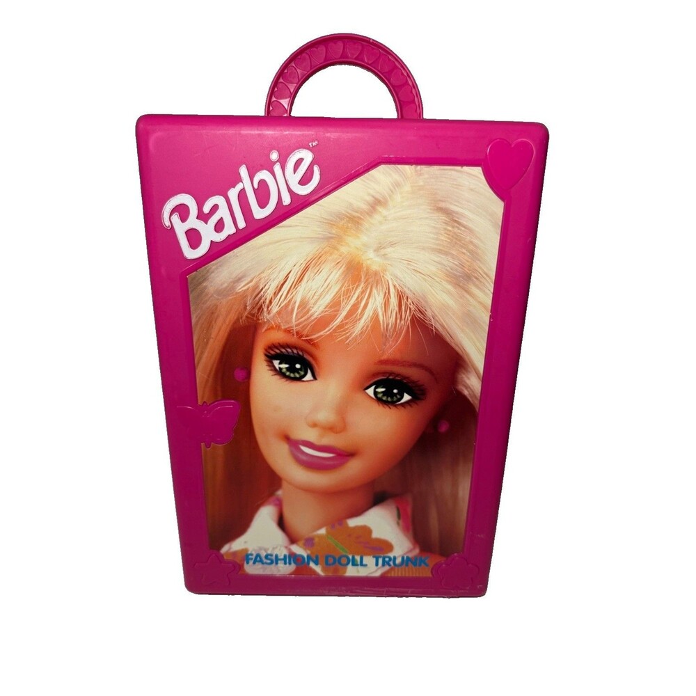 Vintage 1998 Barbie Fashion Doll Trunk Wardrobe Closet Carry Case Pink w/Hangers